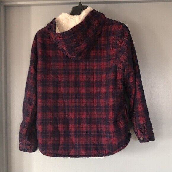 SOHO Threads Corduroy Jacket Medium Red/Blue Plaid Sherpa Hooded Womens Snaps - Picture 2 of 6